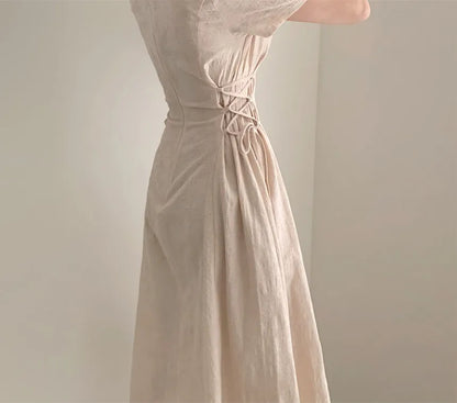 Cotton Linen Dress Long New Hot Sales Woman Short Sleeve Solid Retro Vintage Long Dresses