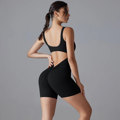 New V Back Scrunch Sports Jumpsuit Women Gym Rompers Sleeveless Sportswear Bodysuits Women Casual One-Piece Suit Yoga Clothing
