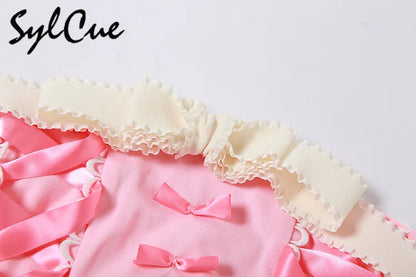 Sylcue Pink Sweet Cool Sexy Tight All-Match Femininity Charm Gorgeous Outer Wear Women'S Street Personality Drawstring Vest