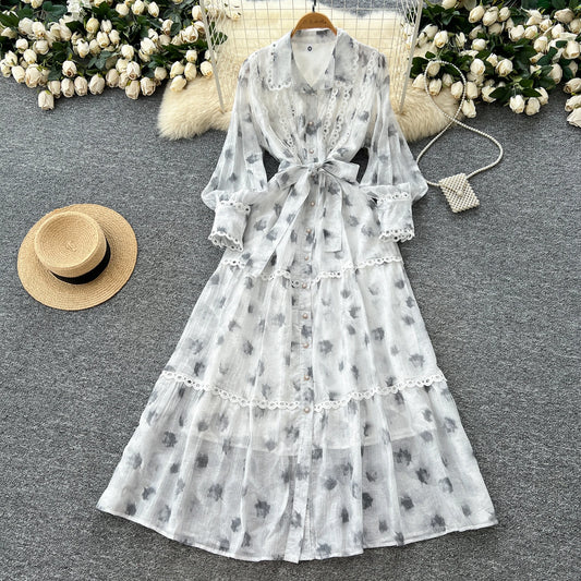 Chic vintage rhinestone lace-up slim Elegant Fairy korean fashion Boho Sundress women clothing Long dress