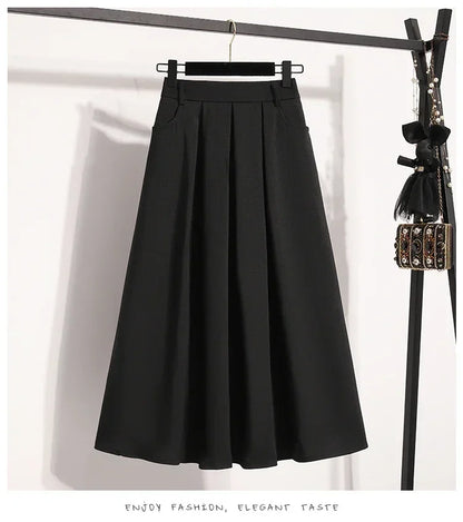 2025 Solid Color Versatile Medium Length Skirt Pleated Plus Size A-Line Maxi Gown Cover Hip Spring Summer New Half-length Skirt