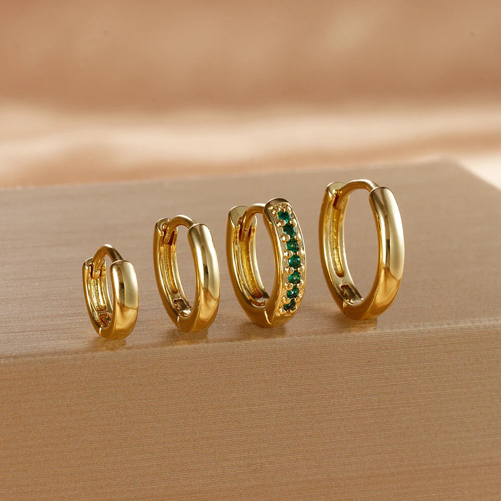 4PCS Set Stainless Steel Huggie Minimal Hoop Earrings 6/8/10mm Crystal Zirconia Helix Tragus Cartilage Earrings Piercing Jewelry Badiee Stylez