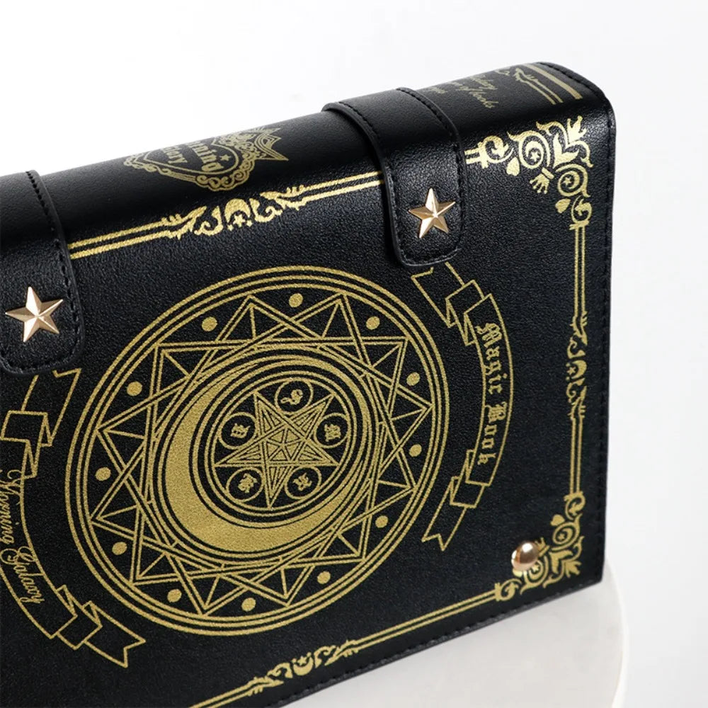 Kawaii Star Moon Badge Display Shoulder Bag Magic Book Design Transparent Window Women Messenger Bag PU Girls Ita-bag Lolita