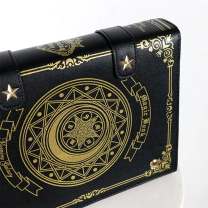 Kawaii Star Moon Badge Display Shoulder Bag Magic Book Design Transparent Window Women Messenger Bag PU Girls Ita-bag Lolita