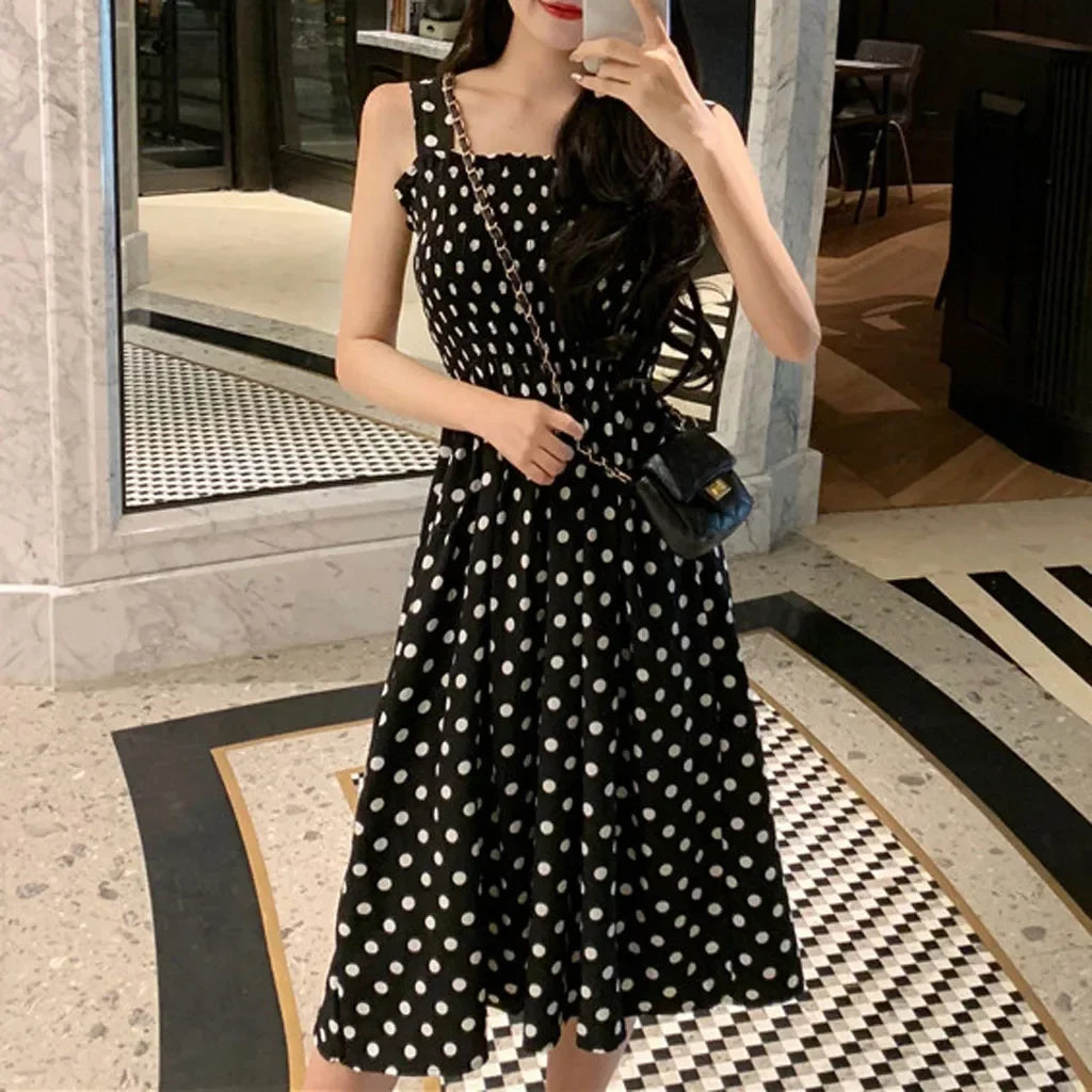 Women's Dresses 2025 Summer Fashion Loose None Sleeve Polka Dot Shoulder Plus Size Casual Dress Sexy Dresses