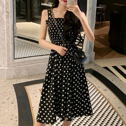 Women's Dresses 2025 Summer Fashion Loose None Sleeve Polka Dot Shoulder Plus Size Casual Dress Sexy Dresses