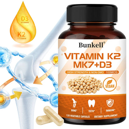 Vitamin K2 MK7 and Vitamin D3 Supplement Capsules, Support Bone Immunity, and Heart Health, Promote Calcium Absorption
