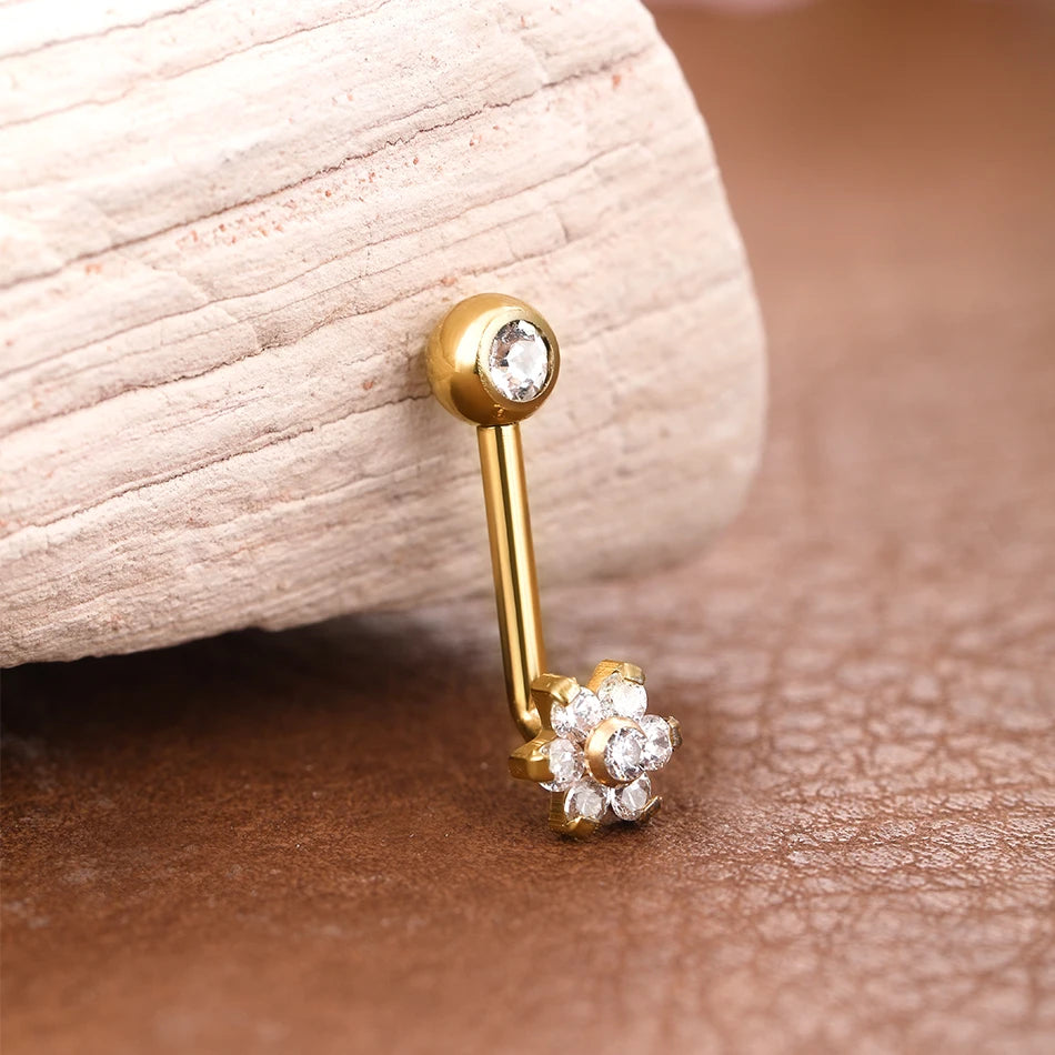 1PC Titanium Christina Piercing Flower Vertical Hood Intimate Piercing Gold Color Sexy Belly Rings Surface Jewelry for Men Women Badiee Stylez