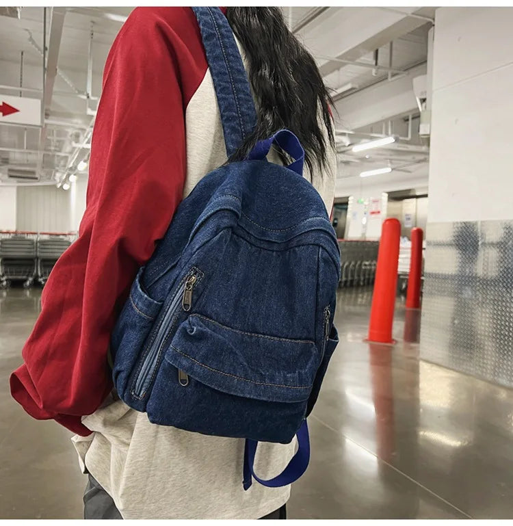 Large Capacity Denim Backpack Custom Embroidered Name Boys Girls Travel Backpack Personalized Daily Rucksack with Any Names