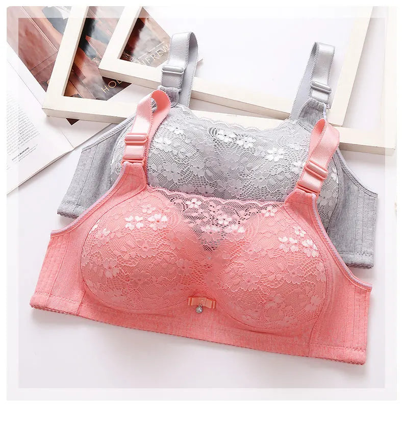 Women Large Size Bustier Underwear Women Thin Non-steel Ring Brassiere Mum Gathering Top Support Bra Mother Comfortable Brassier