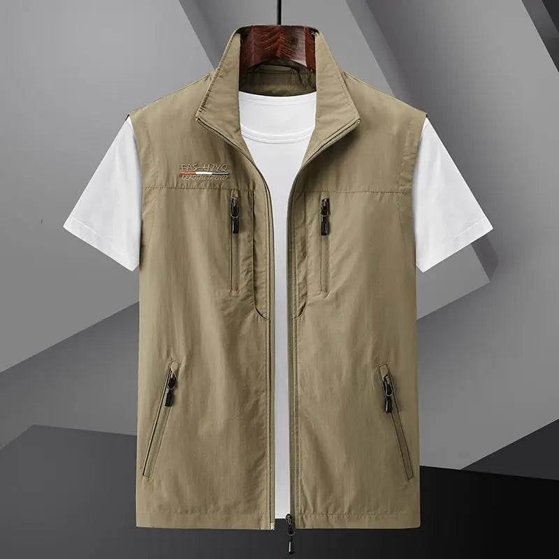 Men's Summer vest 2024 Thin Style Multi Pocket Waterproof Durable Large Size Casual Outdoor Travel Vest Men's Sleeveless Jacket