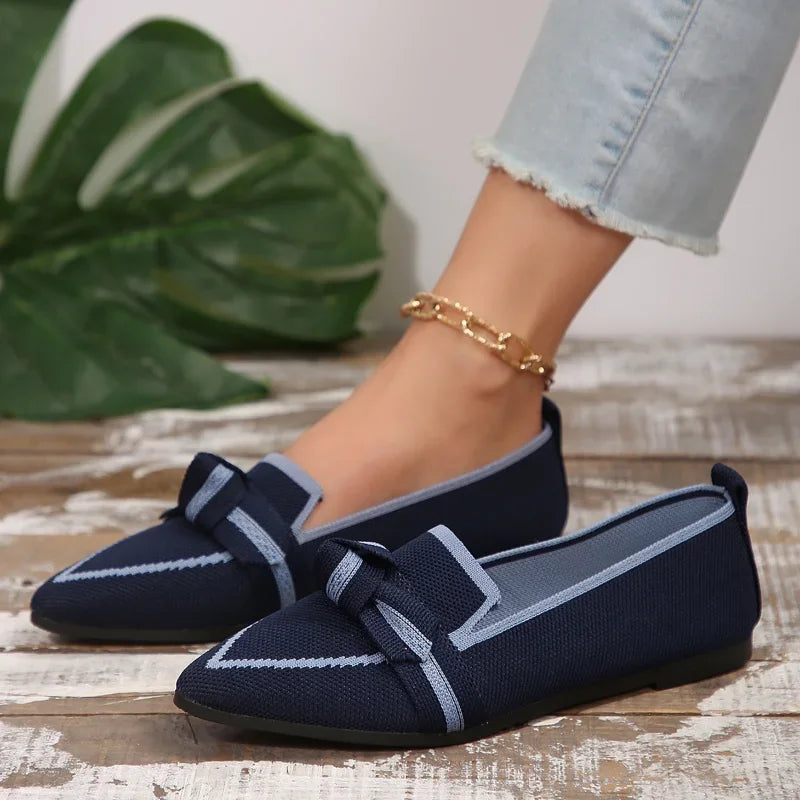 Women Flat Woven Breathable Shoes Female Spring Flats Pointed Toe Slip-on Single Shoes Woman Fashion Casual Bow Low Heel Loafers