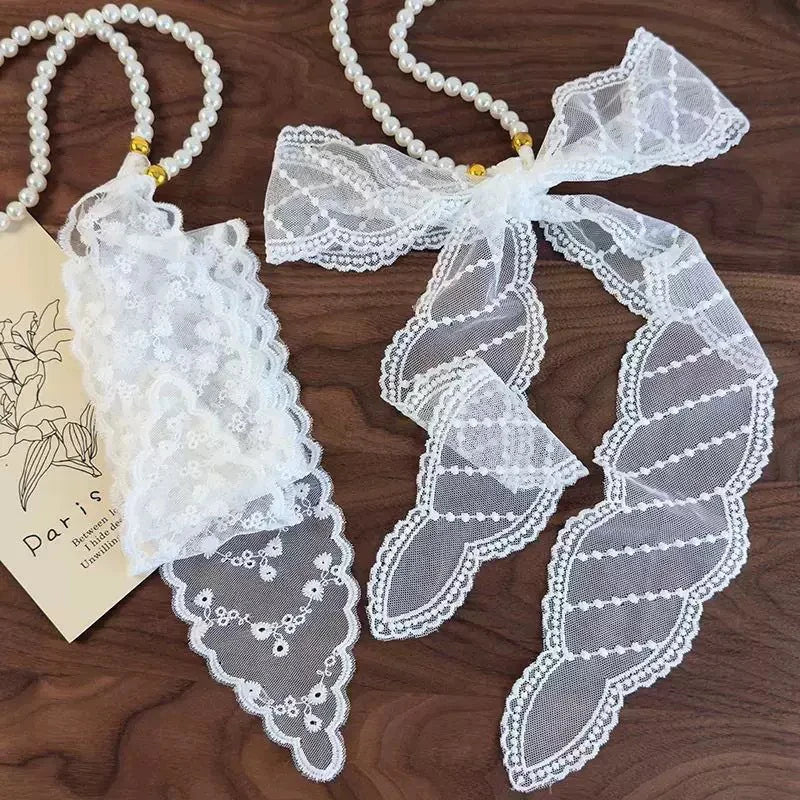 High-Quality Retro Silk Scarf Featuring Lace; Versatile Long Streamer Headband