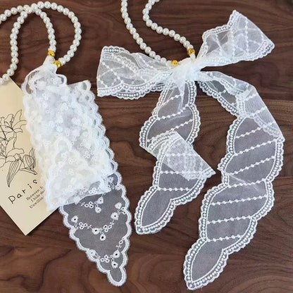 High-Quality Retro Silk Scarf Featuring Lace; Versatile Long Streamer Headband