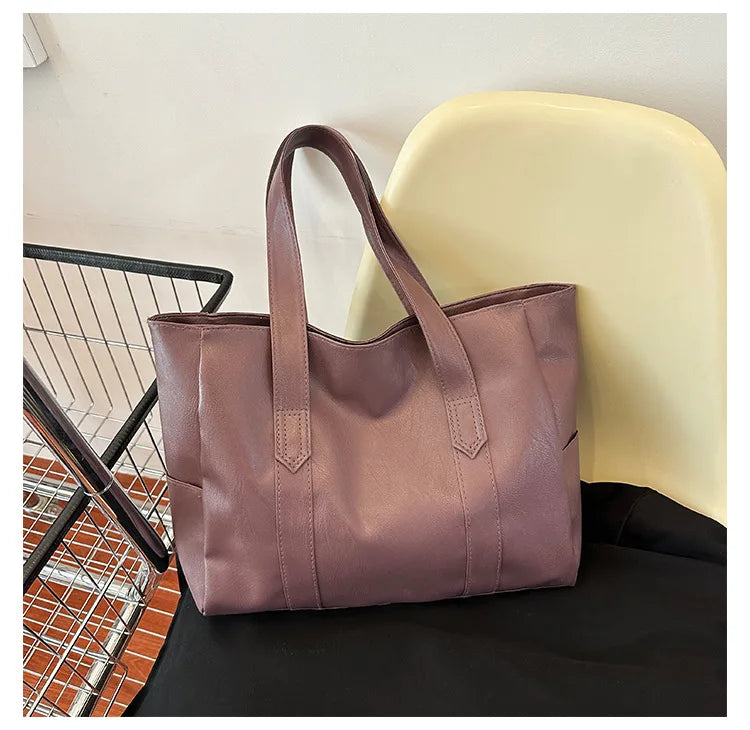 Vintage Large Capacity Tote Bag, Retro Vegan Shoulder Bag, Women's Casual Handbag For Commute ,Trendy Handbag with Soft Leather