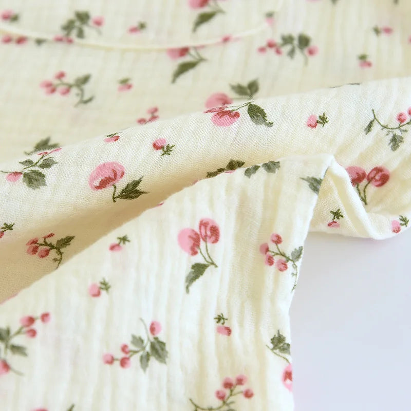 2025 Spring and Autumn Women's Pajama Set 100% Cotton Crepe Long sleeved Pants Two piece Cute and Sweet Home Fury Set Ladies