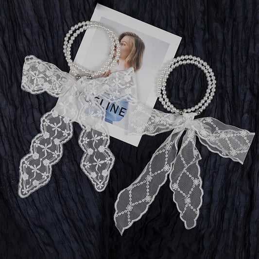 High-Quality Retro Silk Scarf Featuring Lace; Versatile Long Streamer Headband