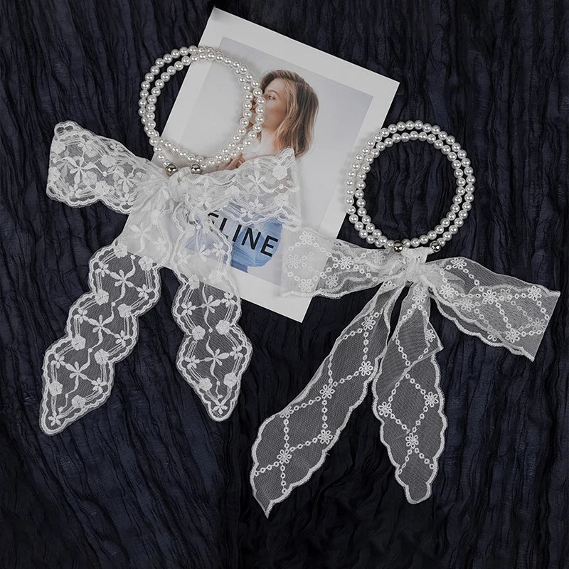 High-Quality Retro Silk Scarf Featuring Lace; Versatile Long Streamer Headband