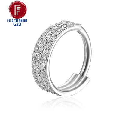 G23 Titanium Side Prong Set Half Circle Cubic Hinged segment Zircon Nose Cilcker Conch Piercing 6/8/10/11/12mm Hoops bh061 Silver