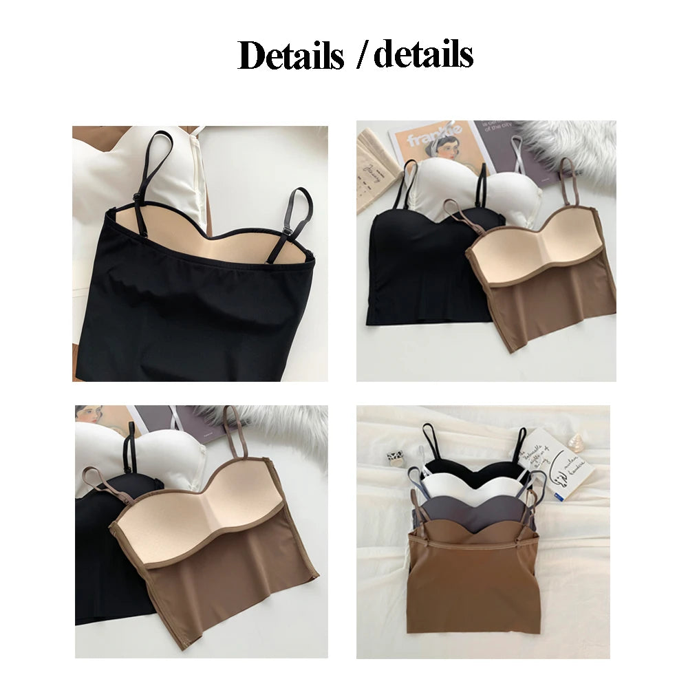 ITOOLIN Fashion Backless Tank Tops Cute Crop Tops For Women Slim Elastic Camisole Ice Silk Women Spaghetti Camis With Bra Pad