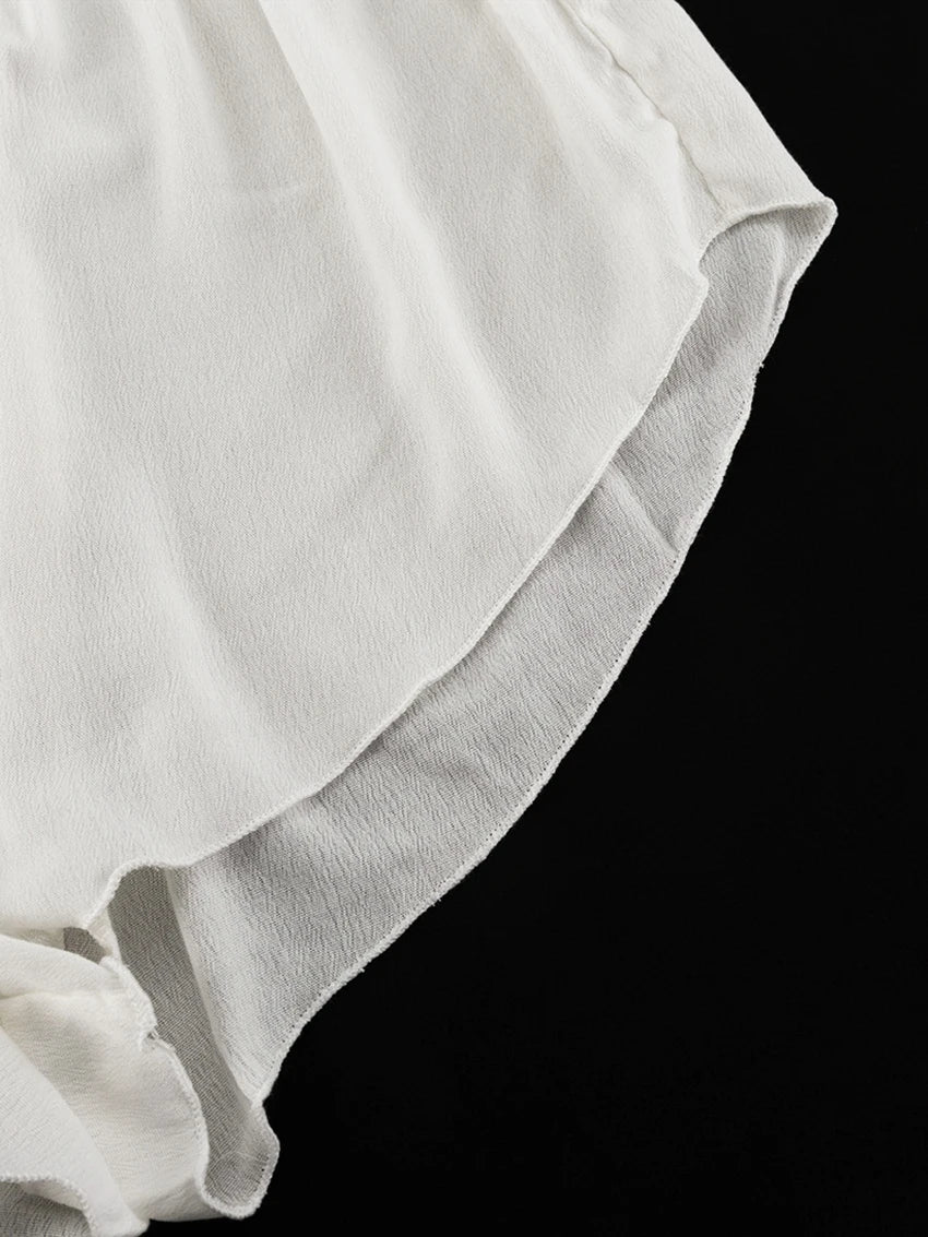 Marthaqiqi Casual Women Nightgowns Set V-Neck Sleepwear Long Sleeve Robe Underwear Shorts White Loose Ladies Pajama 3 Piece Suit