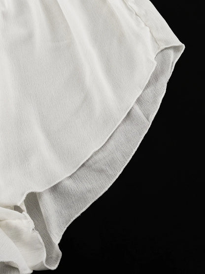 Marthaqiqi Casual Women Nightgowns Set V-Neck Sleepwear Long Sleeve Robe Underwear Shorts White Loose Ladies Pajama 3 Piece Suit