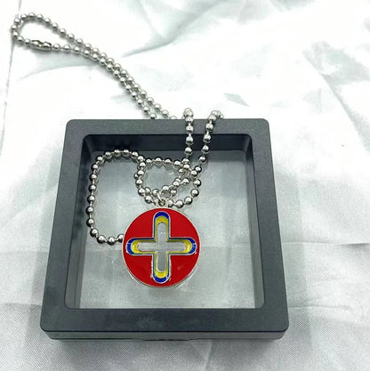 New Trendy Brand Cross Round Brand Dripping Oil Pendant Necklace Hip Hop Niche Design Personality Net Red Same Necklace new red