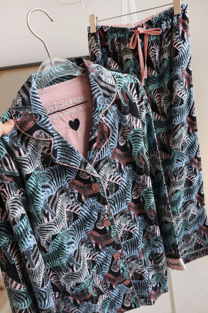 Women's Winter Pyjama Suit Print Long Sleeve Turn Down Collar Female Clothes 100% Cotton Single Breasted Sleepwear for Female