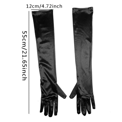 1 Pair Women Adult Black White Red Skin Opera/Elbow/Wrist Stretch Satin Finger Long Gloves Women Flapper Gloves Matching Costume Badiee Stylez