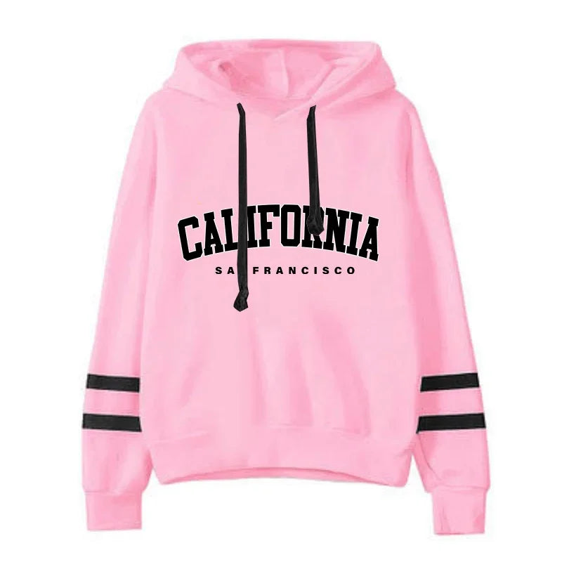 California Womens Tracksuit Casual Stripe Versatile Hooded Sweatshirt or Pants or Suit Simplicity Hot Sales Street Outfits S-3XL PinkTop