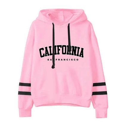 California Womens Tracksuit Casual Stripe Versatile Hooded Sweatshirt or Pants or Suit Simplicity Hot Sales Street Outfits S-3XL PinkTop