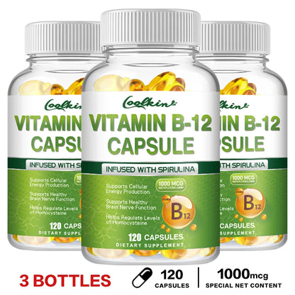 Vitamin B12 Capsules - Supports Energy Metabolism, Mood, Heart, Nervous System Support 120 Capsule-3bottles