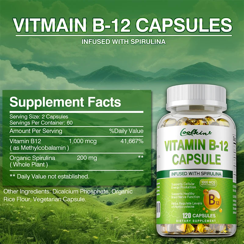 Vitamin B12 Capsules - Methylcobalamin Supplement for Mind, Energy, Brain, Mood, Heart Support