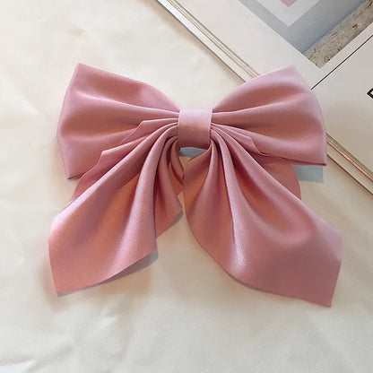 Solid Color Satin Bowknot Hair Clips For Girls Sweet Bow Women Hairpins Butterfly Barrettes Duckbill Clip Kids Hair Accessories 1-Pink