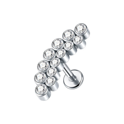 PVD Titanium PIERC Labret Stud Double CZ Paved Ear Cartilage Tragus Helix Earrings Lip Ring Daith Piercing Gift for Women B Silver color (1pc)