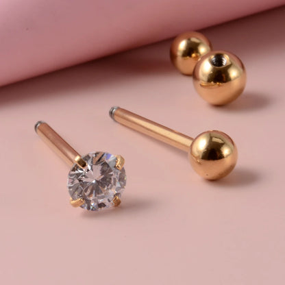 2PCS Anti-Allergy Surgical Steel  Prong Zircon Tongue Barbell Piercings Ball Tongue Barbell Rings Fashion Piercing Jewelry Badiee Stylez