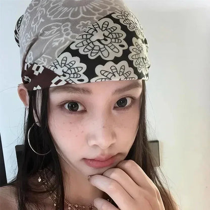 Y2k Bandana Cotton Floral Print Neckerchief Women Korean Cotton Linen Square Scarf Elegant Neck Scarves Small Wraps Bandana
