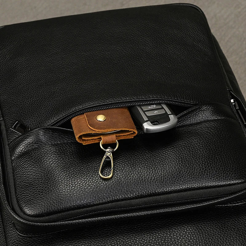 Hot Sale 15.6" Men Laptop Backpack Genuine Leather Waterproof Backpack Fashion Travel Bags School Bag Leather Bookbag Daypack