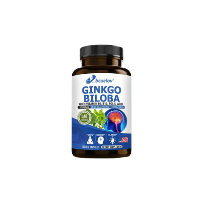 Ginkgo Biloba + 5000mg Supplement - Vitamin B6 B12 Folic Acid Bacopa Gotu Kola - Brain Focus Memory 30 count-1 bottle