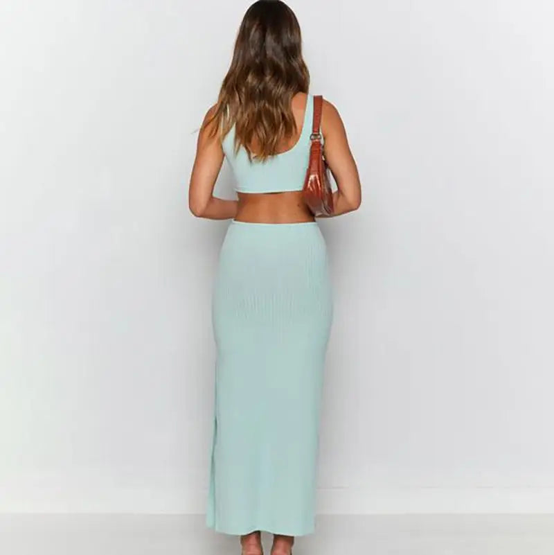 Y2K Europe and America spring new traf top women's solid color sleeveless hollow temperament high waist side dress