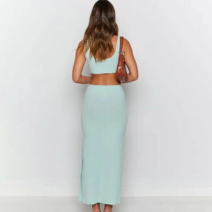 Y2K Europe and America spring new traf top women's solid color sleeveless hollow temperament high waist side dress