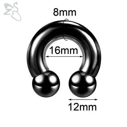 ZS 1 Piece 2/4/6/8G Black Color Stainelss Steel Horseshoe Nose Ring Men Punk Large Gauge Piercings Ear Expander Septum Piercing Style 10