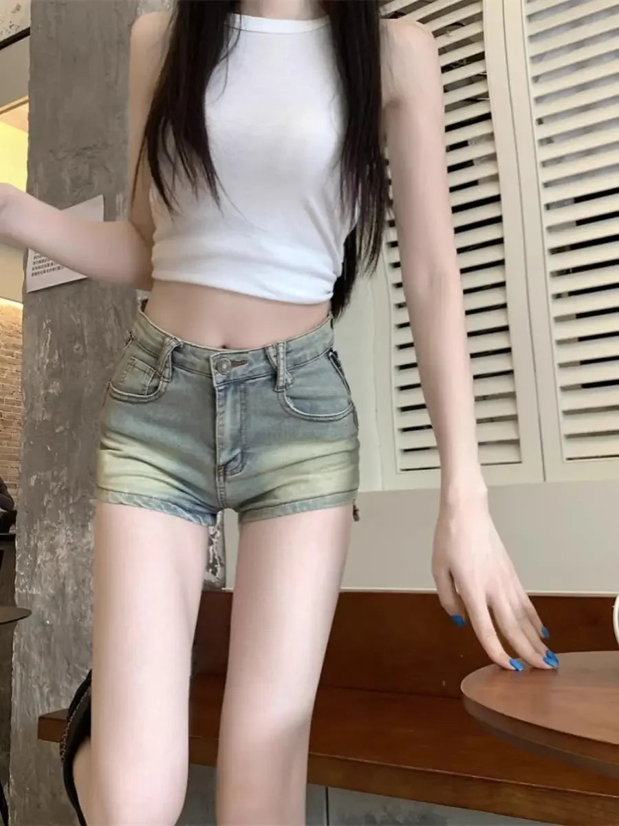 Elasticty Skinny Short Jean Pants Woman Zipper Denim Shorts for Women Designer Trend 2025 Jorts Aesthetic Design XL Streetwear
