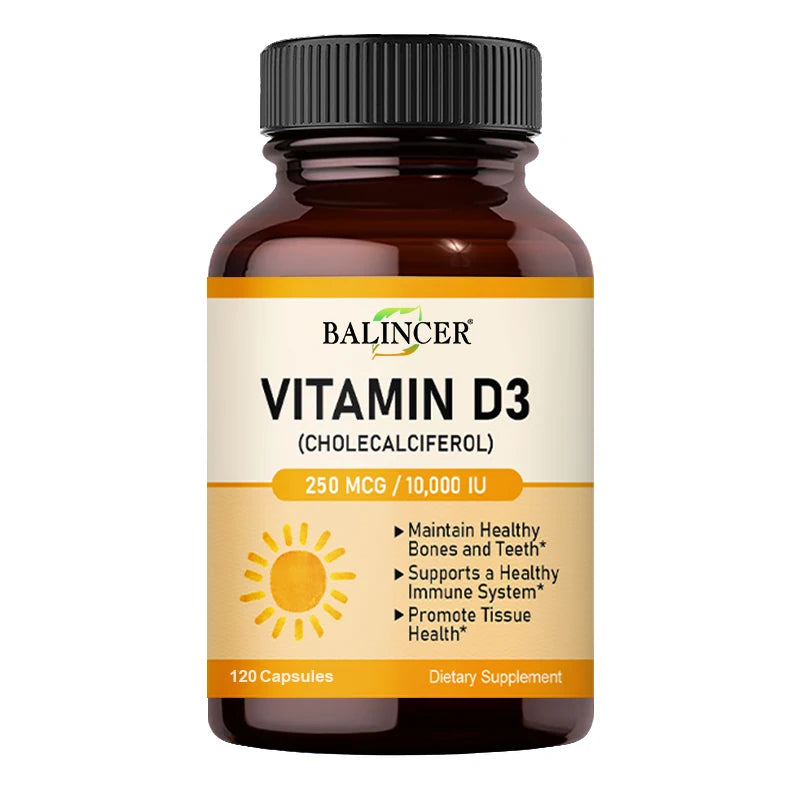 Vitamin D3 10,000 IU Capsules for Supporting Bone, Teeth, Muscle, Tissue and Immune Health, Non-GMO 120count United States