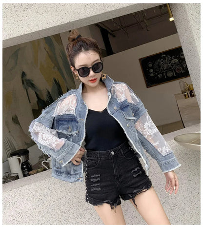 Cotton Denim Coat Women Lace Spring Autumn Ropa Cardigan Jeans Maxi Punk Gothic Bomber Jacket Windbreaker Y2k Jackets Korean