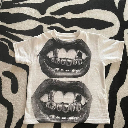 Punk Y2K Baby Short Sleeve Top Gothic Street T-shirt Women's Leisure Basic T-shirt Women's 2024 Summer Top E Girls' Gothic EMO WHITE