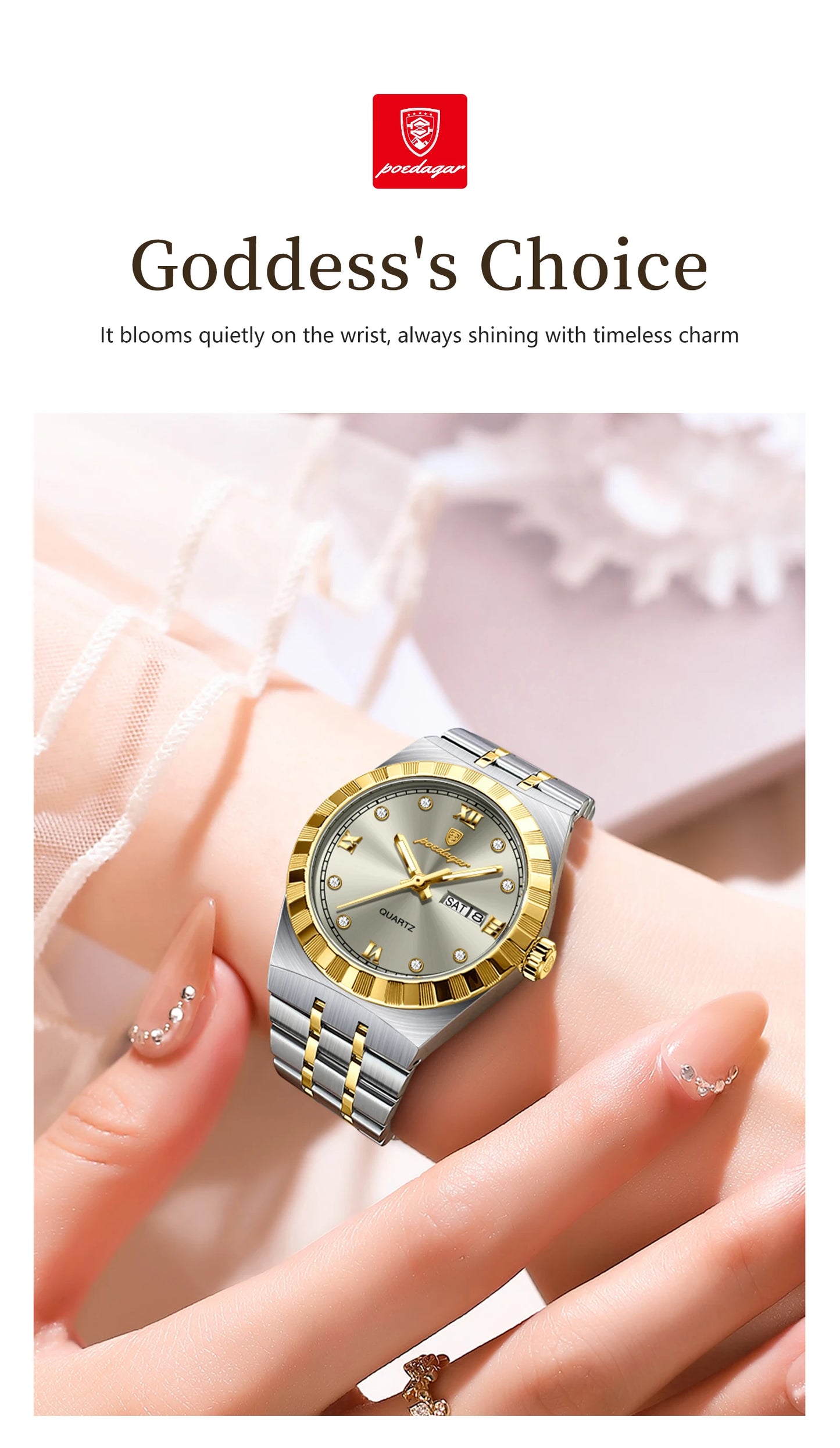 POEDAGAR Luxury Original Ladies Watch Luminous Waterproof Week Date Woman Wristwatch Stainless Steel Women Quartz Watches Female