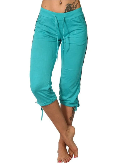 Women's Pocket Mid-rise Drawstring Leggings Cropped Trousers Fashionable Casual Pants New Fashion Casual Pants Summer
