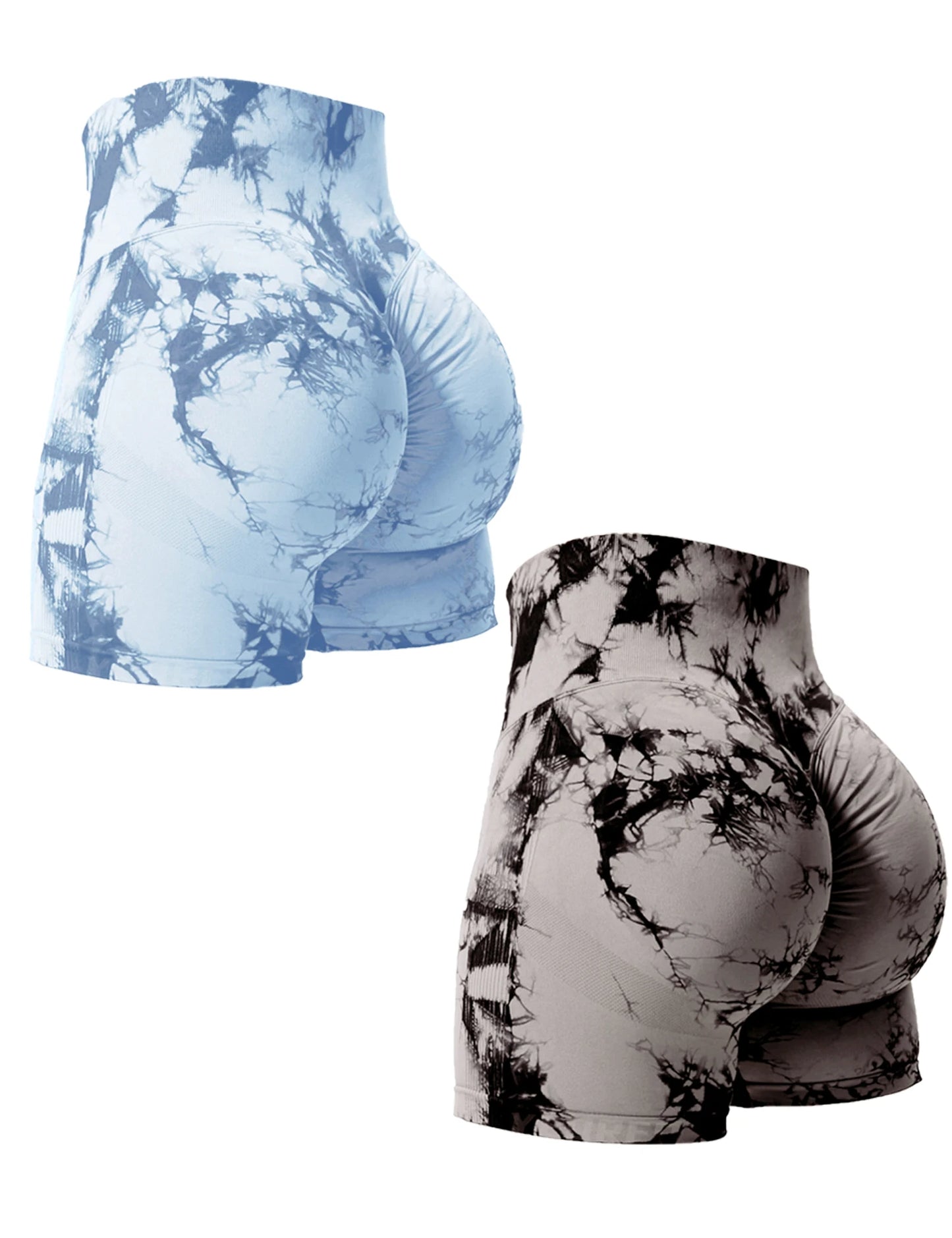2PCS Tie Dye Butt Lifting Sexy Gym Shorts Woman Skinny Stretch High Waist Sport Shorts Casual Seamless Blue Black 2Piece