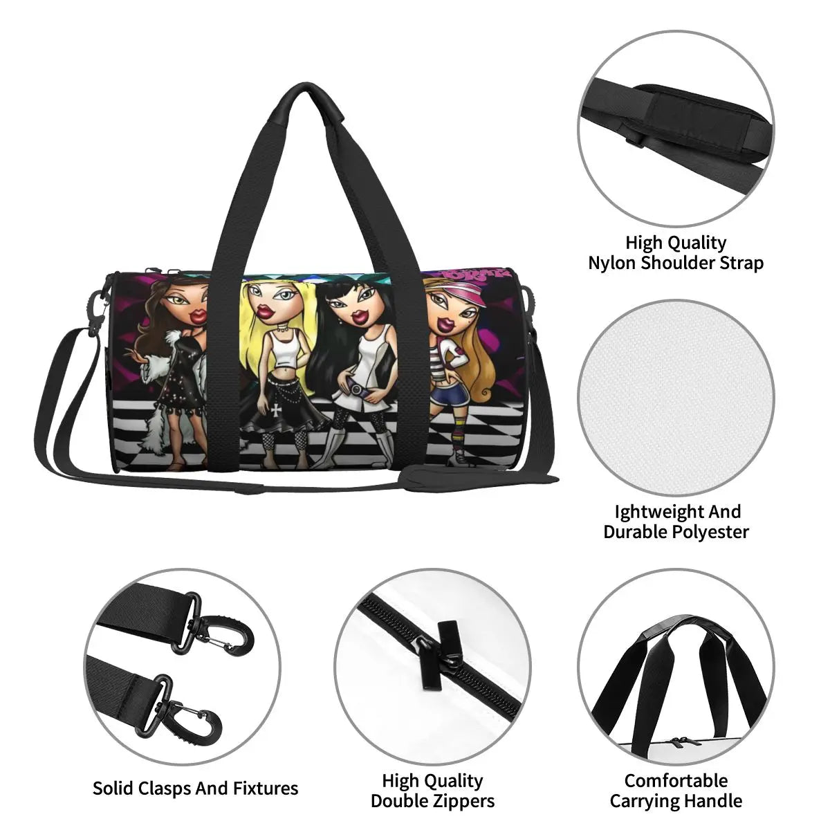 Bratz Glitter Sparkle Gym Bag Weekend Sports Bags Gym Accessories Travel Pattern Handbag Retro Fitness Bag For Male Female Badiee Stylez